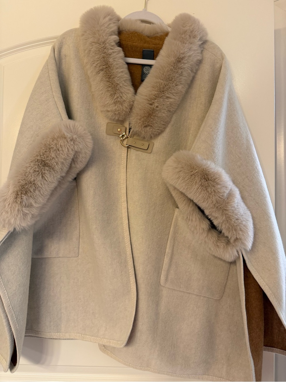 Vince Camuto Faux Fur Coat-Cape